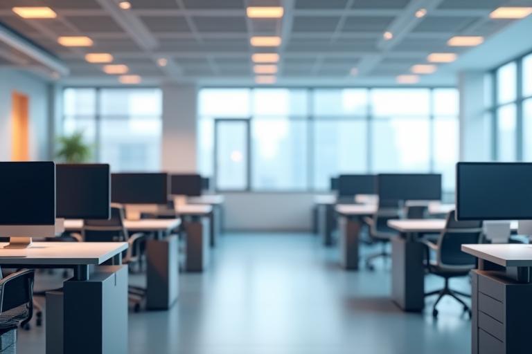 Modern office environment at Chuo News Service with desks and monitors