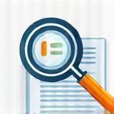 Magnifying glass icon over a document, representing investigation